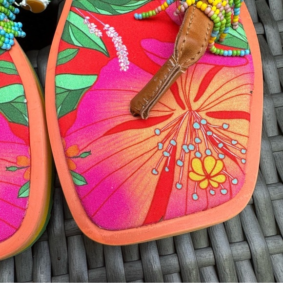 Farm Rio | NWT Size 7 Floral Pierre Beaded Flat Sandals - Picture 14 of 16